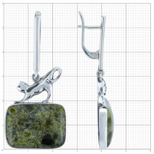 Серьги с10147 (18.90 г), серебро,  Салатово-черный Змеевик купить в интернет-магазине Циркон С
