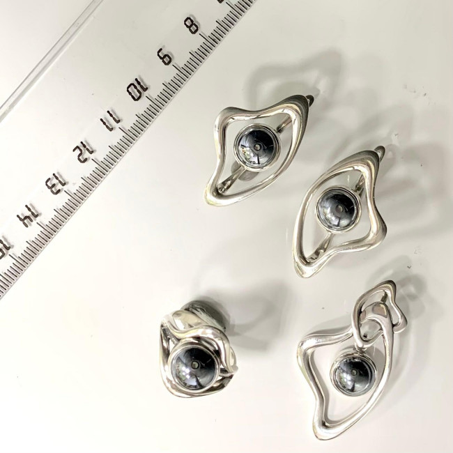 Серьги с10150 (11.52 г), серебро, стальной, гематит (имит) купить в интернет-магазине Циркон С
