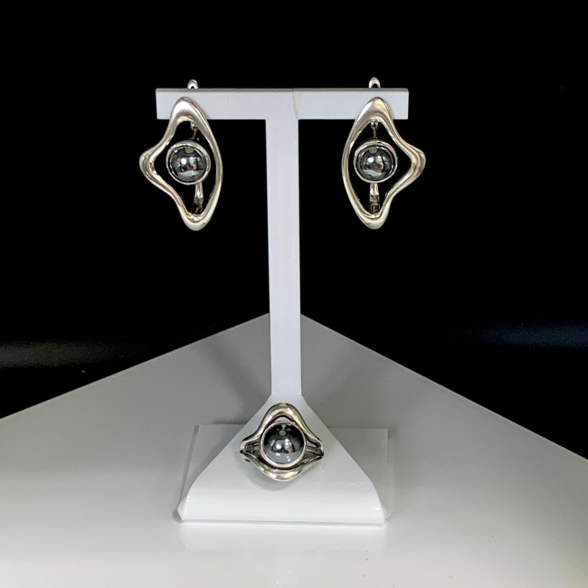 Серьги с10150 (11.52 г), серебро, стальной, гематит (имит) купить в интернет-магазине Циркон С