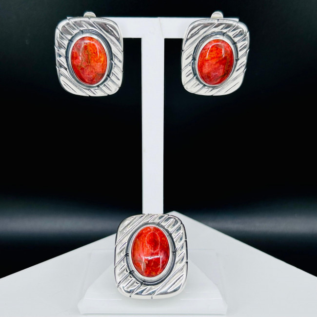 Серьги с10153 (17.29 г), серебро, красный, коралл губч. купить в интернет-магазине Циркон С