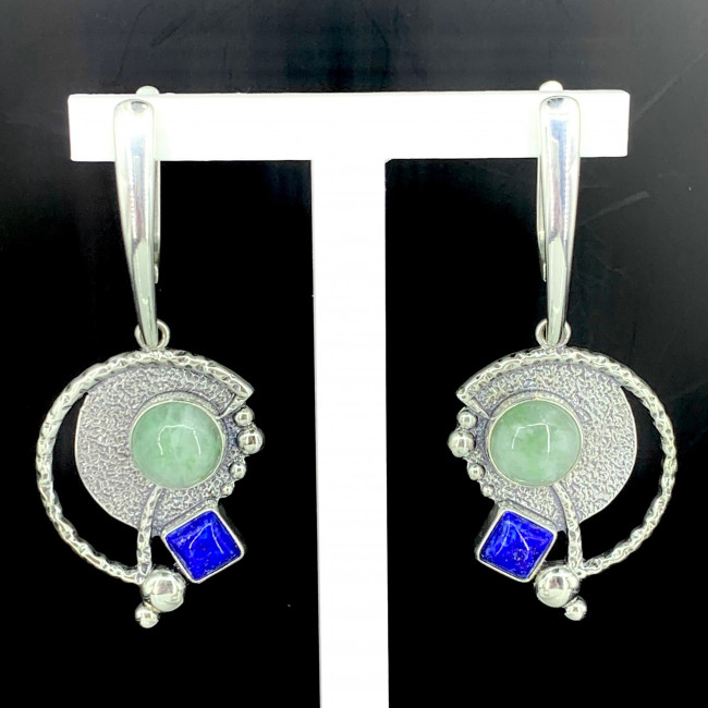 Серьги с10154 (16.87 г), серебро, зеленый, синий, гидрогроссуляр, лазурит купить в интернет-магазине Циркон С