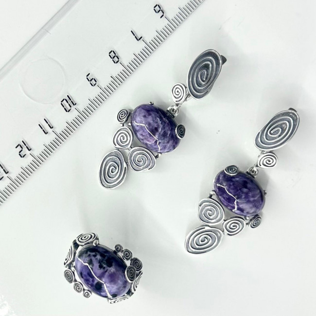 Серьги с10155 (14.66 г), серебро, фиолетовый, чароит купить в интернет-магазине Циркон С