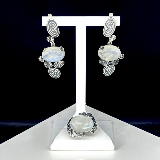 Серьги с10155 (14.54 г), серебро, молочно-голубой, адуляр купить в интернет-магазине Циркон С