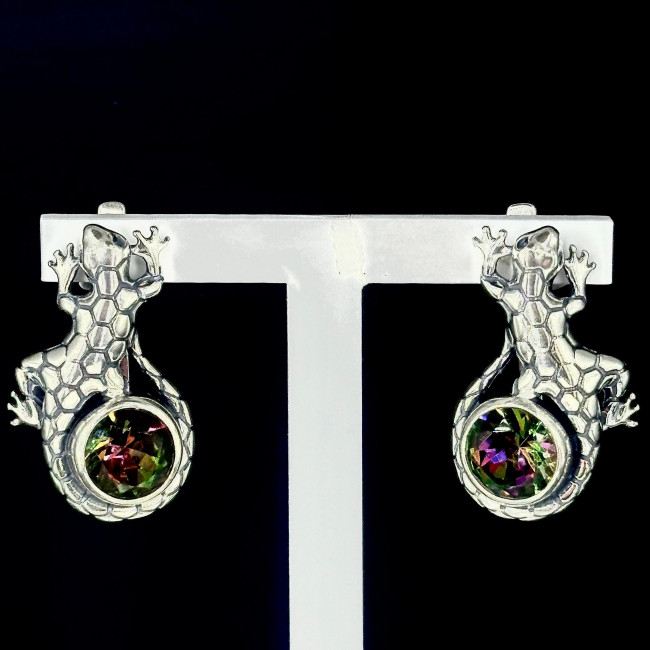 Серьги с10156 (15.89 г), серебро, зелено-розовый, кварц мистик купить в интернет-магазине Циркон С