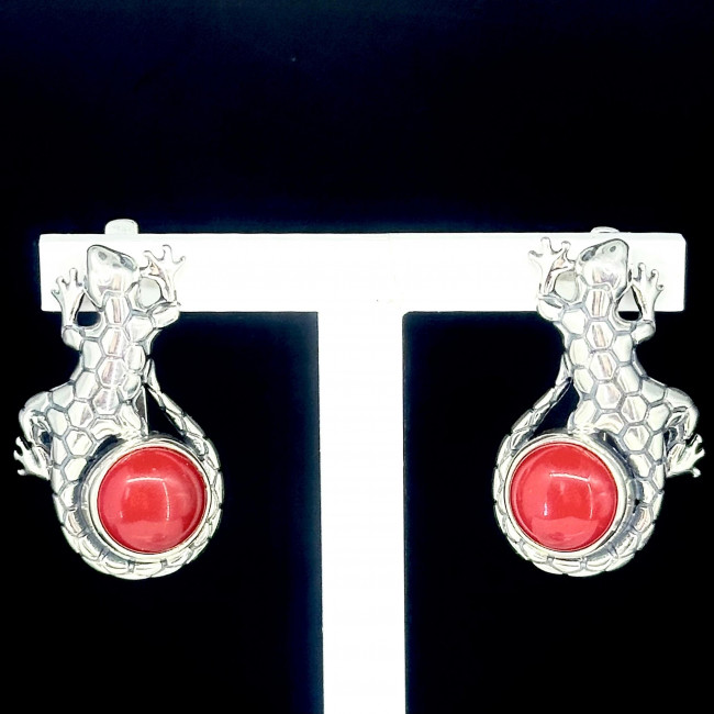 Серьги с10156 (15.51 г), серебро, красный, коралл (имит) купить в интернет-магазине Циркон С
