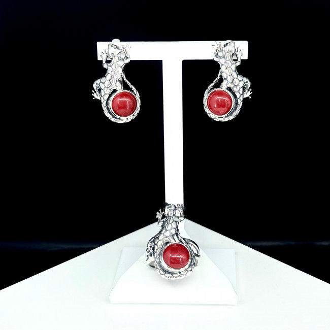 Серьги с10156 (15.51 г), серебро, красный, коралл (имит) купить в интернет-магазине Циркон С