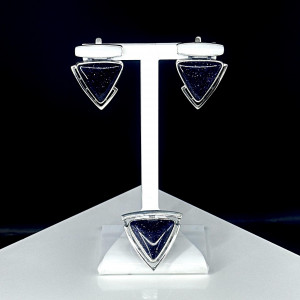 Серьги с10157 (12.53 г), серебро,  Темно-синий, Белый Авантюрин (Имит), Кахолонг (Имит) купить в интернет-магазине Циркон С