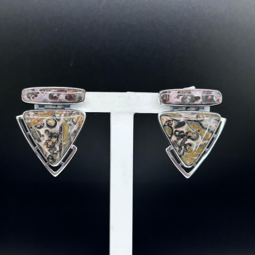Серьги с10157 (11.99 г), серебро,  Серо-розовый Яшма купить в интернет-магазине Циркон С
