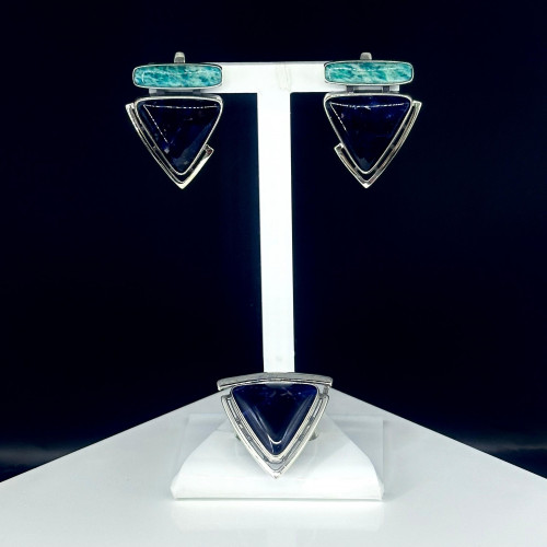 Серьги с10157 (12.56 г), серебро,  Зеленый, Синий Амазонит, Содалит купить в интернет-магазине Циркон С