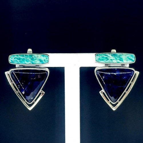 Серьги с10157 (12.56 г), серебро,  Зеленый, Синий Амазонит, Содалит купить в интернет-магазине Циркон С