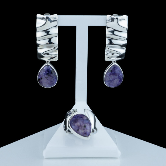 Серьги с10158 (15.50 г), серебро, фиолетовый, чароит купить в интернет-магазине Циркон С