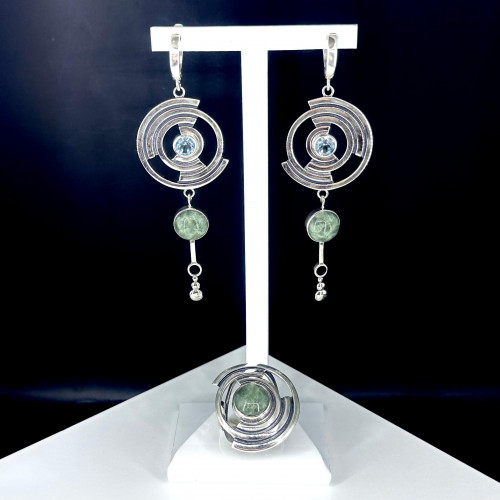 Серьги с10159 (18.00 г), серебро,  Зеленый, Голубой Жадеит, Топаз Скай купить в интернет-магазине Циркон С