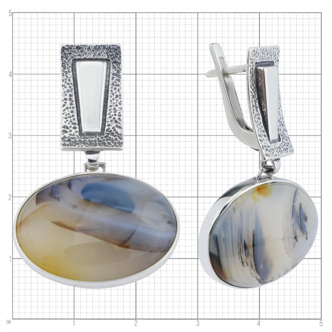 Серьги с10160 (15.10 г), серебро, бело-коричневый, агат моховой купить в интернет-магазине Циркон С