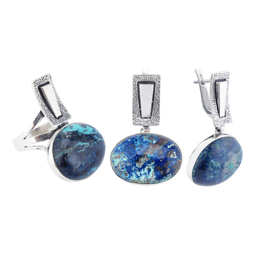 Серьги с10160 (18.72 г), серебро,  Синий Хризоколла купить в интернет-магазине Циркон С