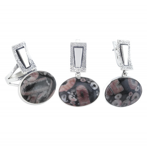 Серьги с10160 (14.90 г), серебро,  Розово-черный Яшма купить в интернет-магазине Циркон С
