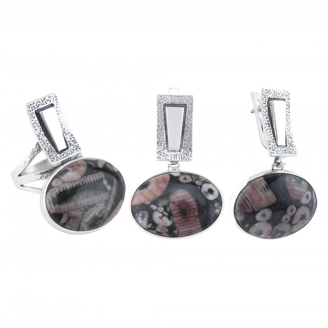 Серьги с10160 (14.90 г), серебро, розово-черный, яшма купить в интернет-магазине Циркон С