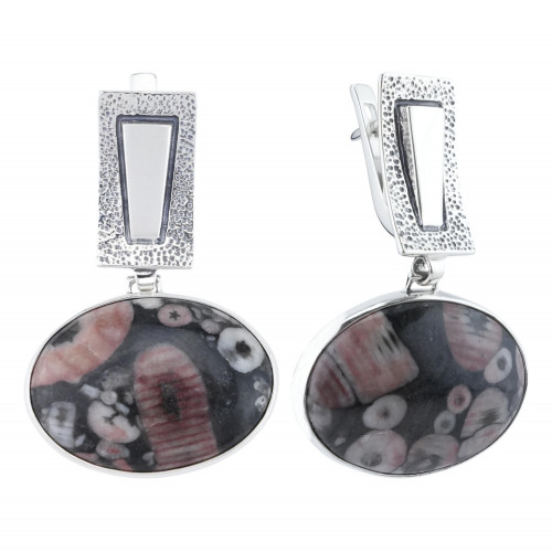 Серьги с10160 (14.90 г), серебро,  Розово-черный Яшма купить в интернет-магазине Циркон С
