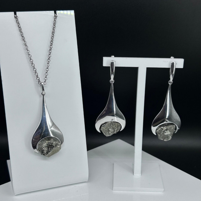 Серьги с10161 (21.44 г), серебро, золотистый, пирит купить в интернет-магазине Циркон С