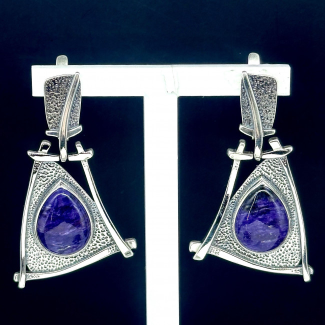 Серьги с10165 (19.92 г), серебро, фиолетовый, чароит купить в интернет-магазине Циркон С