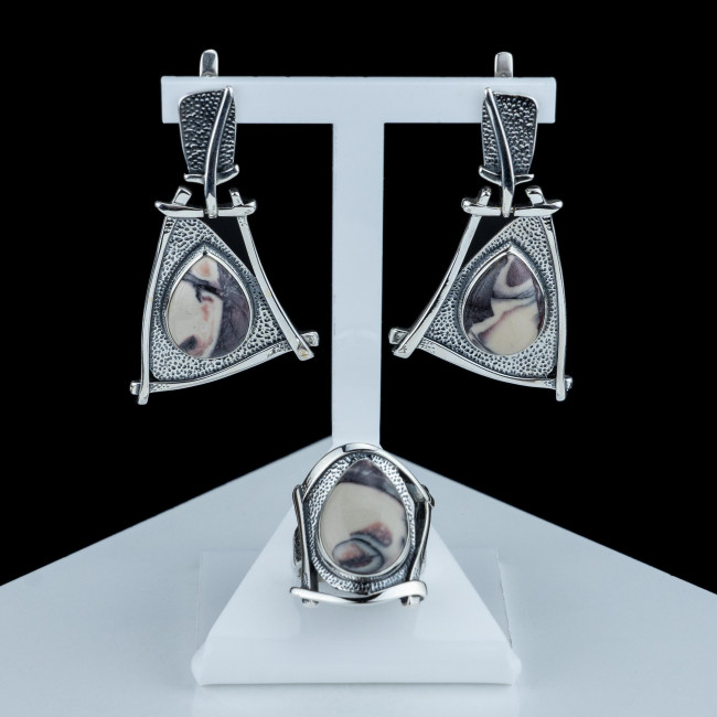 Серьги с10165 (19.91 г), серебро, бежевый, яшма купить в интернет-магазине Циркон С