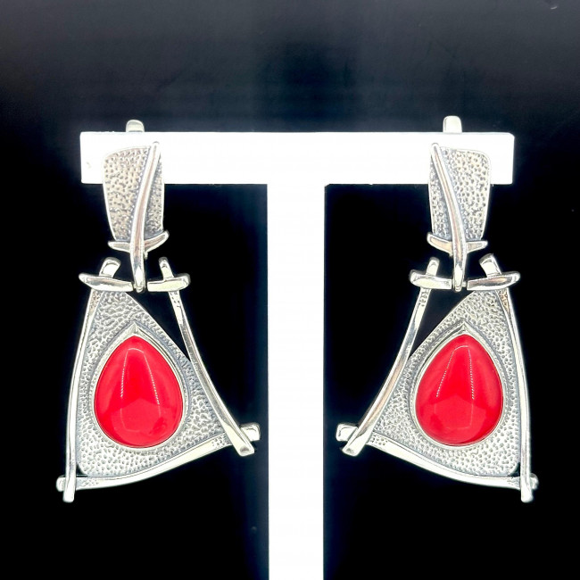 Серьги с10165 (18.44 г), серебро, красный, коралл (имит) купить в интернет-магазине Циркон С