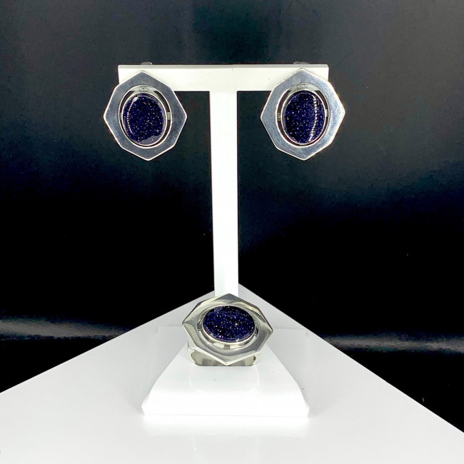 Серьги с10168 (14.90 г), серебро, темно-синий, авантюрин (имит) купить в интернет-магазине Циркон С