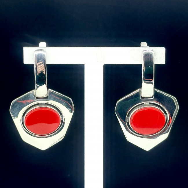 Серьги с10169 (16.70 г), серебро, красный, коралл (имит) купить в интернет-магазине Циркон С