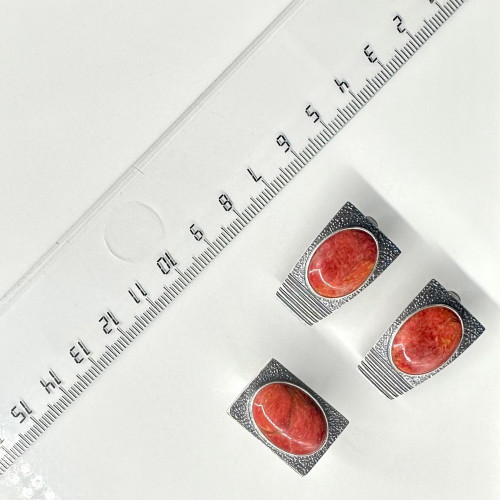 Серьги с10178 (12.32 г), серебро,  Красный Коралл Губч. купить в интернет-магазине Циркон С