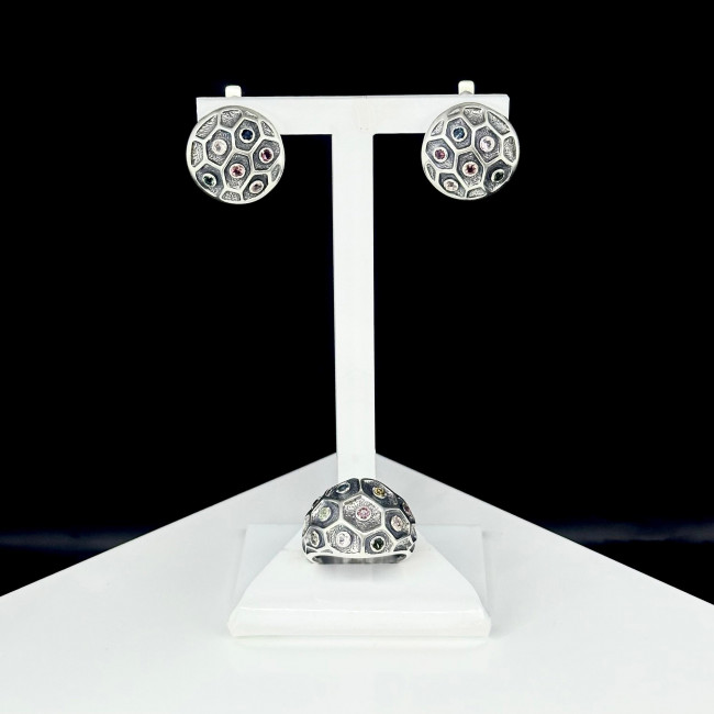 Серьги с10180 (6.73 г), серебро, зеленый, розовый, турмалин купить в интернет-магазине Циркон С