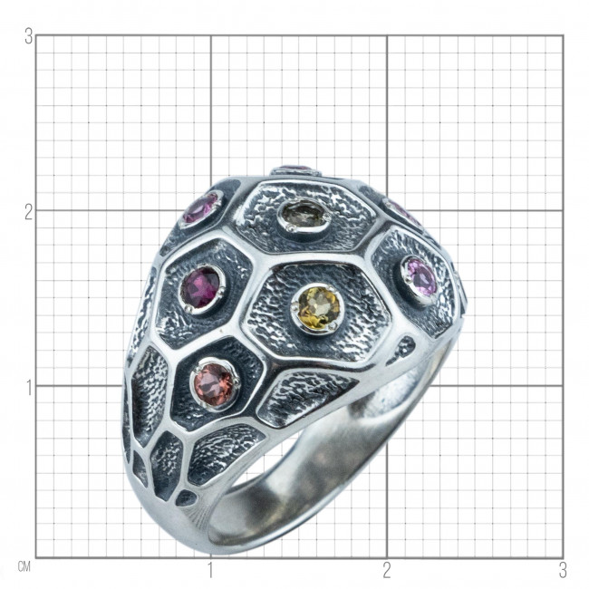 Кольцо к10180 (5.50 г), серебро, розовый, желтый, коричневый, турмалин купить в интернет-магазине Циркон С