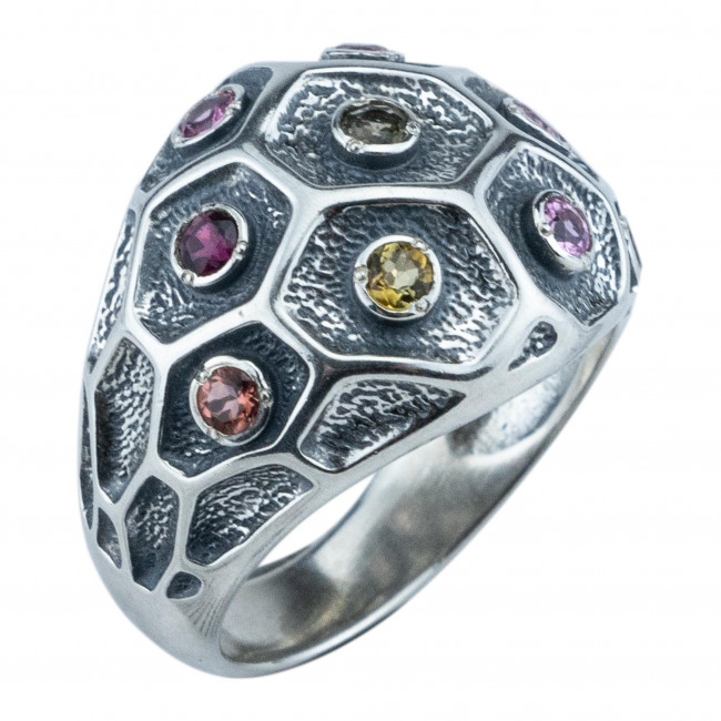 Кольцо к10180 (5.50 г), серебро, розовый, желтый, коричневый, турмалин купить в интернет-магазине Циркон С