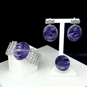 Серьги с10181 (24.50 г), серебро,  Фиолетовый Чароит купить в интернет-магазине Циркон С
