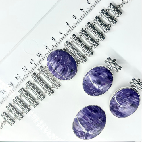 Серьги с10181 (24.50 г), серебро,  Фиолетовый Чароит купить в интернет-магазине Циркон С
