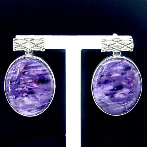 Серьги с10181 (24.50 г), серебро,  Фиолетовый Чароит купить в интернет-магазине Циркон С