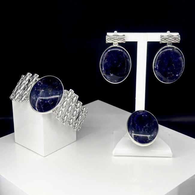 Серьги с10181 (20.92 г), серебро, синий, содалит купить в интернет-магазине Циркон С