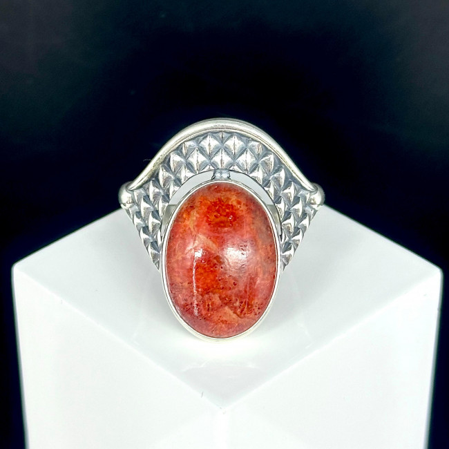 Кольцо к10183 (7.33 г), серебро, красный, коралл губч. купить в интернет-магазине Циркон С