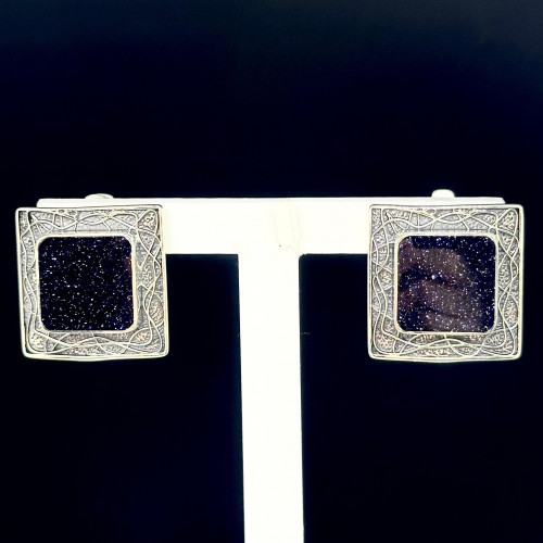 Серьги с10184 (9.60 г), серебро,  Темно-синий Авантюрин (Имит) купить в интернет-магазине Циркон С
