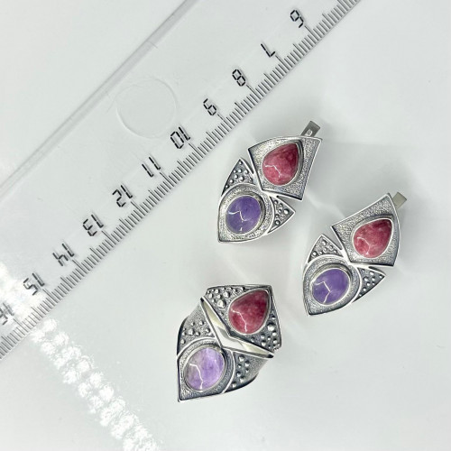 Серьги с10185 (11.97 г), серебро,  Фиолетовый, Розово-бордовый Аметист, Тулит купить в интернет-магазине Циркон С