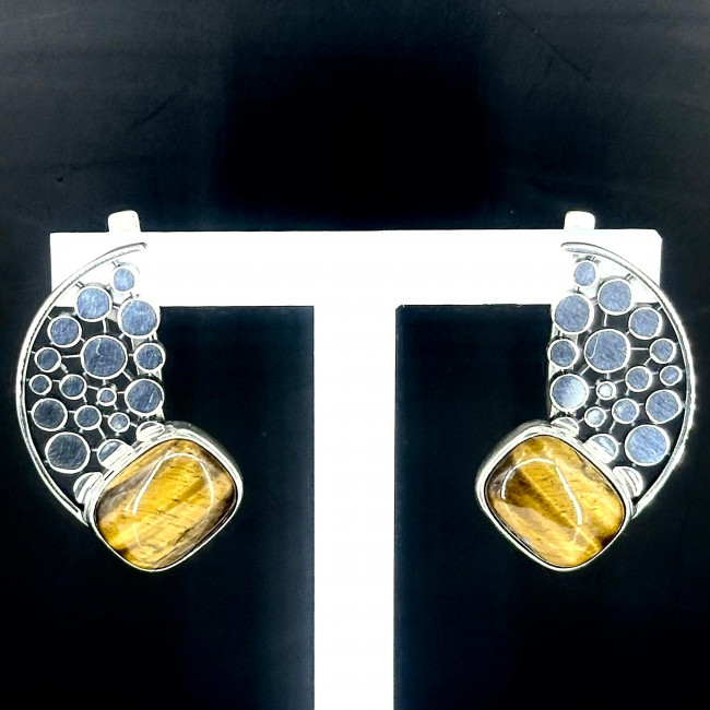 Серьги с10188 (12.99 г), серебро, золотисто-коричневый, тигровый глаз купить в интернет-магазине Циркон С