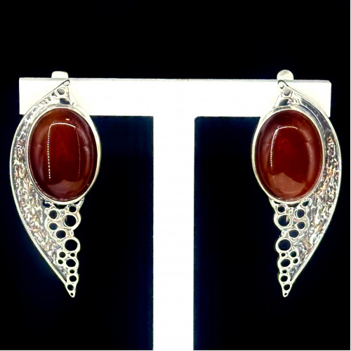 Серьги с10190 (13.96 г), серебро,  Коричневый Сердолик купить в интернет-магазине Циркон С
