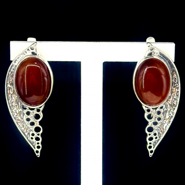 Серьги с10190 (13.96 г), серебро, коричневый, сердолик купить в интернет-магазине Циркон С
