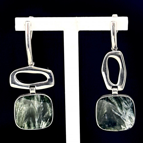 Серьги с10191 (13.82 г), серебро,  Зеленый Клинохлор купить в интернет-магазине Циркон С