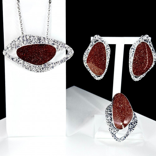 Серьги с10196 (24.88 г), серебро,  Коричневый Авантюрин (Имит) купить в интернет-магазине Циркон С