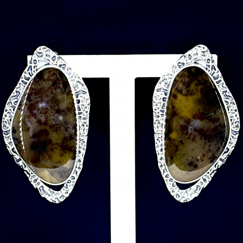 Серьги с10196 (25.68 г), серебро,  Коричневый Агат Моховой купить в интернет-магазине Циркон С