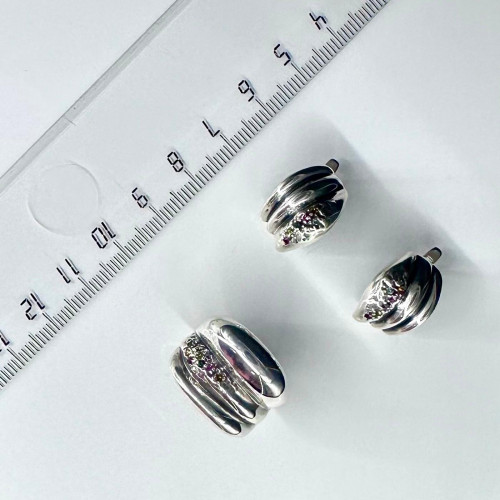 Серьги с10202 (6.43 г), серебро,  Зеленый, Розовый, Голубой, Оранжевый Турмалин купить в интернет-магазине Циркон С