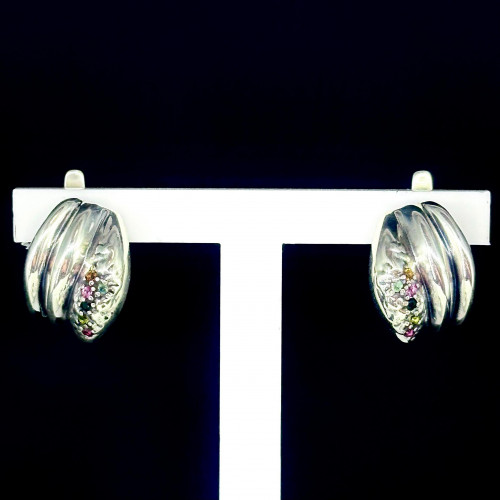Серьги с10202 (6.43 г), серебро,  Зеленый, Розовый, Голубой, Оранжевый Турмалин купить в интернет-магазине Циркон С