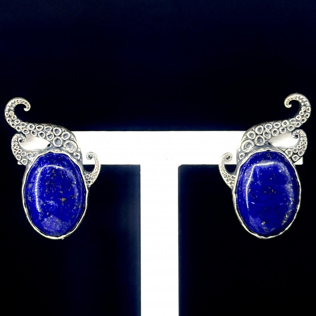 Серьги с10203 (12.43 г), серебро, синий, лазурит купить в интернет-магазине Циркон С