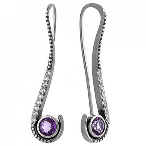 Серьги с10205 (3.80 г), серебро,  Фиолетовый, Белый Аметист, Топаз купить в интернет-магазине Циркон С