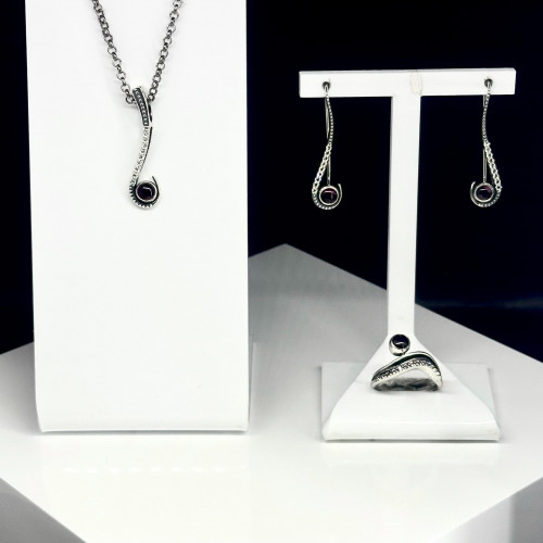 Серьги с10205 (3.87 г), серебро,  Бордовый, Белый Родолит, Топаз купить в интернет-магазине Циркон С