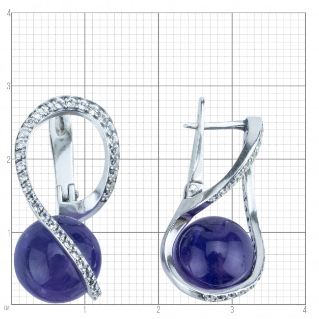 Серьги с10207 (10.87 г), серебро, фиолетовый, белый, аметист, топаз купить в интернет-магазине Циркон С